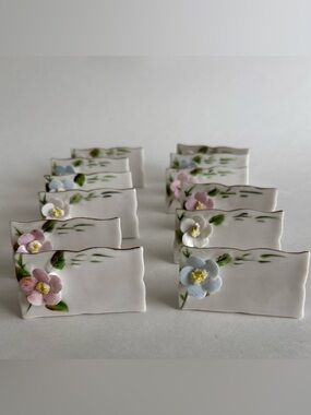 Vintage Shafford Porcelain Flower Name Place Card Set Of 24